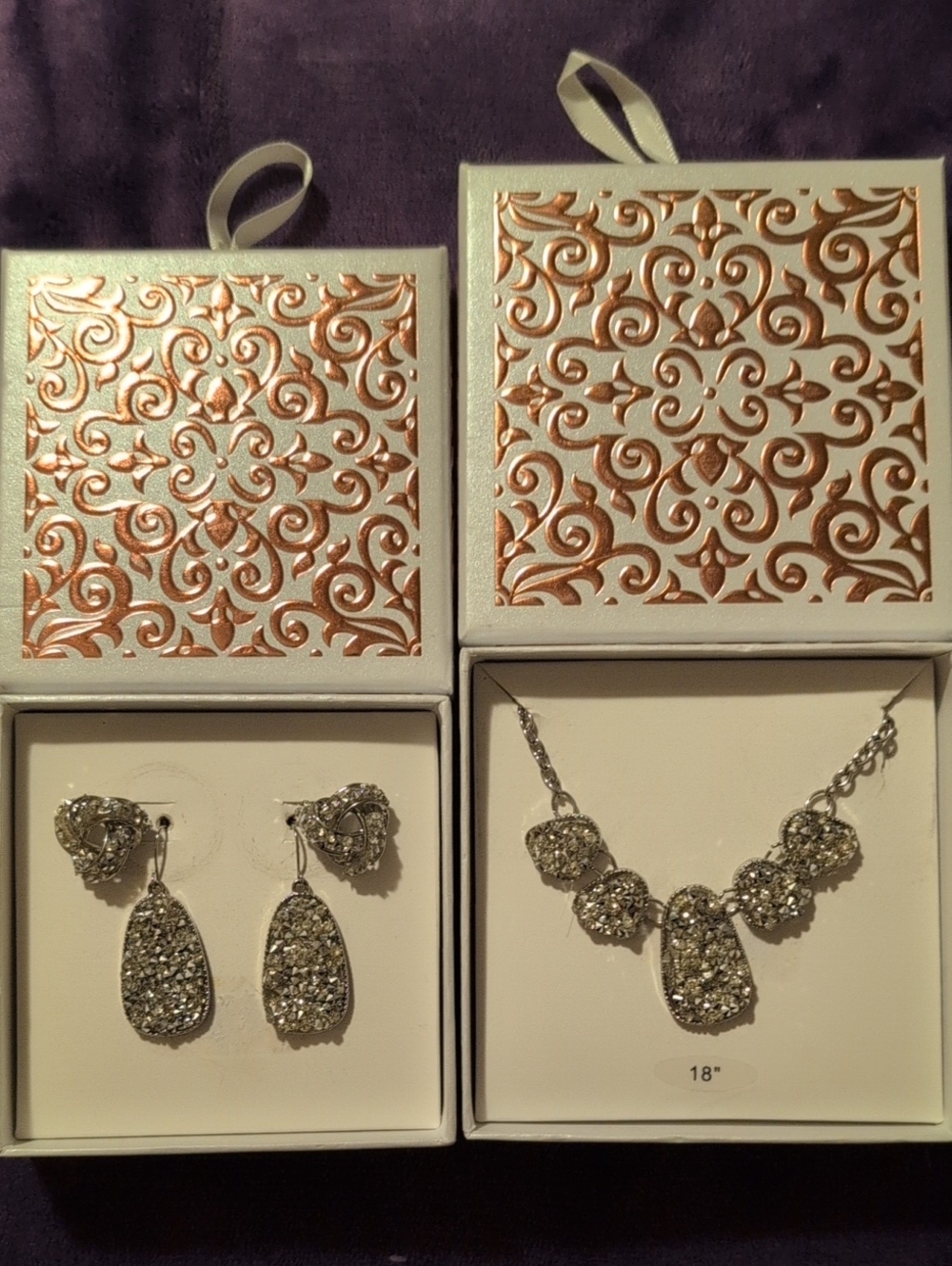 Silver Rhinestone Bib Necklace NWT, 2 Matching Earring Sets NWT & NWOT- 3 ITEMS!